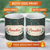 Personalized Custom Name Dark Background Christmas Trees Festive Seamless Pattern Lovely 11oz Ceramic Coffee Tea Mug White Large Handle