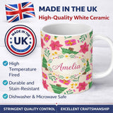 Personalized Custom Name Watercolor Christmas Poinsettia Gift Seamless Pattern Lovely 11oz Ceramic Coffee Tea Mug White Large Handle