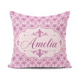 Custom Name Bold Purple Fleur De Lis Damask Pattern Classic Name Square Filled Cushion Throw Pillow Sofa Bed Home Decor Zip Washable UK Made