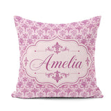 Custom Name Bold Purple Fleur De Lis Damask Pattern Classic Name Square Filled Cushion Throw Pillow Sofa Bed Home Decor Zip Washable UK Made