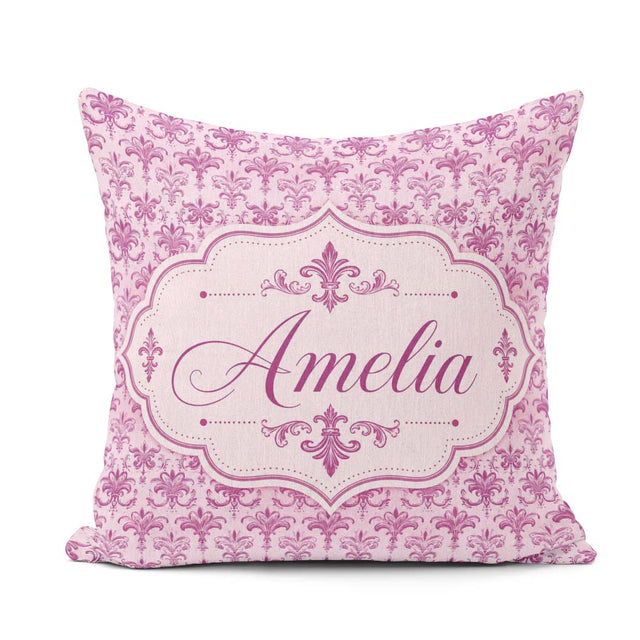 Custom Name Bold Purple Fleur De Lis Damask Pattern Classic Name Square Filled Cushion Throw Pillow Sofa Bed Home Decor Zip Washable UK Made