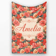 Vibrant Coral Hibiscus Floral Seamless Pattern Tropical Garden  Personalised Custom Name Super Soft Fleece Blanket Bed Sofa Throw
