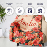 Vibrant Coral Hibiscus Floral Seamless Pattern Tropical Garden  Personalised Custom Name Super Soft Fleece Blanket Bed Sofa Throw