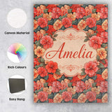 Personalised Name Vibrant Coral Hibiscus Custom  Unique Gift Idea Elegant Feature Canvas Wall Art Print Decor Picture Ready to Hang