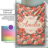 Vibrant Coral Hibiscus Floral Seamless Pattern Tropical Garden  Personalised Custom Name Super Soft Fleece Blanket Bed Sofa Throw