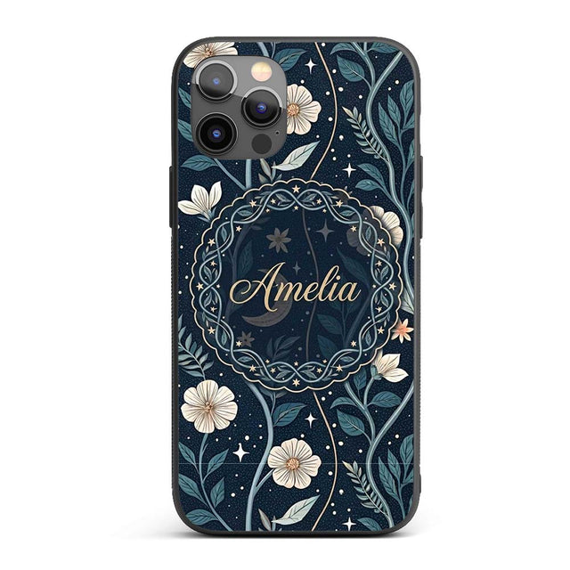 Floral Moon Stars Night Sky Botanical Garden Custom Name Protective Phone Case Mobile Cover Durable Everyday Smartphone Shock Resistant