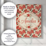 Personalised Name Soft Cream Coral Hibiscus Custom  Bespoke Interior Contemporary Canvas Wall Art Print Decor Picture Ready to Hang