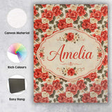 Personalised Name Soft Cream Coral Hibiscus Custom  Bespoke Interior Contemporary Canvas Wall Art Print Decor Picture Ready to Hang