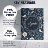 Personalised Name Floral Moon Stars Night Sky Botanical Garden Custom Modern Room Accent Canvas Wall Art Print Decor Picture Ready to Hang
