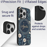 Floral Moon Stars Night Sky Botanical Garden Custom Name Protective Phone Case Mobile Cover Durable Everyday Smartphone Shock Resistant