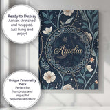 Personalised Name Floral Moon Stars Night Sky Botanical Garden Custom Modern Room Accent Canvas Wall Art Print Decor Picture Ready to Hang
