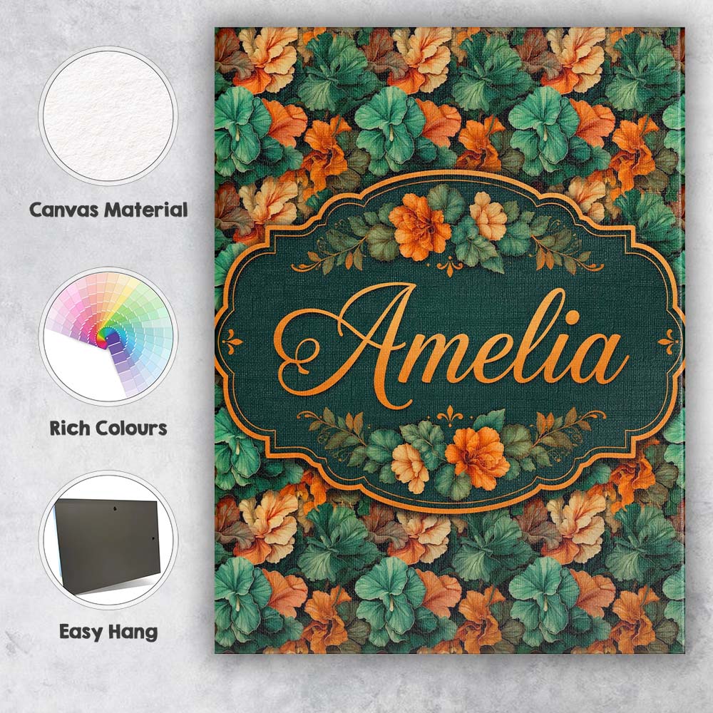 Personalised Name Autumn Leaves and Orange Custom  Unique Gift Idea Elegant Feature Canvas Wall Art Print Decor Picture Ready to Hang