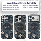 Floral Moon Stars Night Sky Botanical Garden Custom Name Protective Phone Case Mobile Cover Durable Everyday Smartphone Shock Resistant