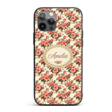Potted Pink Flowers Vintage Arrangement Seamless Custom Name Protective Phone Case Mobile Cover Durable Everyday Smartphone Shock Resistant