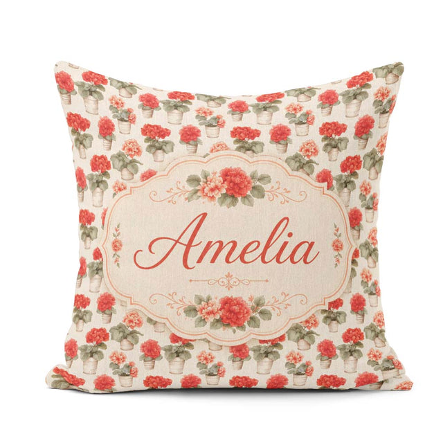 Custom Name Small Potted Coral Flowers Repeating Pattern Minimal Square Filled Cushion Throw Pillow Sofa Bed Home Decor Zip Washable UK Made