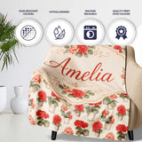 Small Potted Coral Flowers Repeating Pattern Minimal Botanical Name  Personalised Custom Name Super Soft Fleece Blanket Bed Sofa Throw