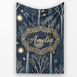 Mystical Forest Trees Moon Starry Night Seamless Pattern Lovely  Personalised Custom Name Super Soft Fleece Blanket Bed Sofa Throw