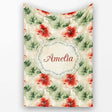 Watercolor Red and Green Floral Seamless Pattern Artistic Botanical  Personalised Custom Name Super Soft Fleece Blanket Bed Sofa Throw