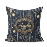 Custom Name Mystical Forest Trees Starry Night Seamless Pattern Square Filled Cushion Throw Pillow Sofa Bed Home Decor Zip Washable UK Made