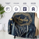 Mystical Forest Trees Moon Starry Night Seamless Pattern Lovely  Personalised Custom Name Super Soft Fleece Blanket Bed Sofa Throw