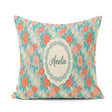 Custom Name Pastel Coral and Blue Floral Seamless Soft Botanical Square Filled Cushion Throw Pillow Sofa Bed Home Decor Zip Washable UK Made