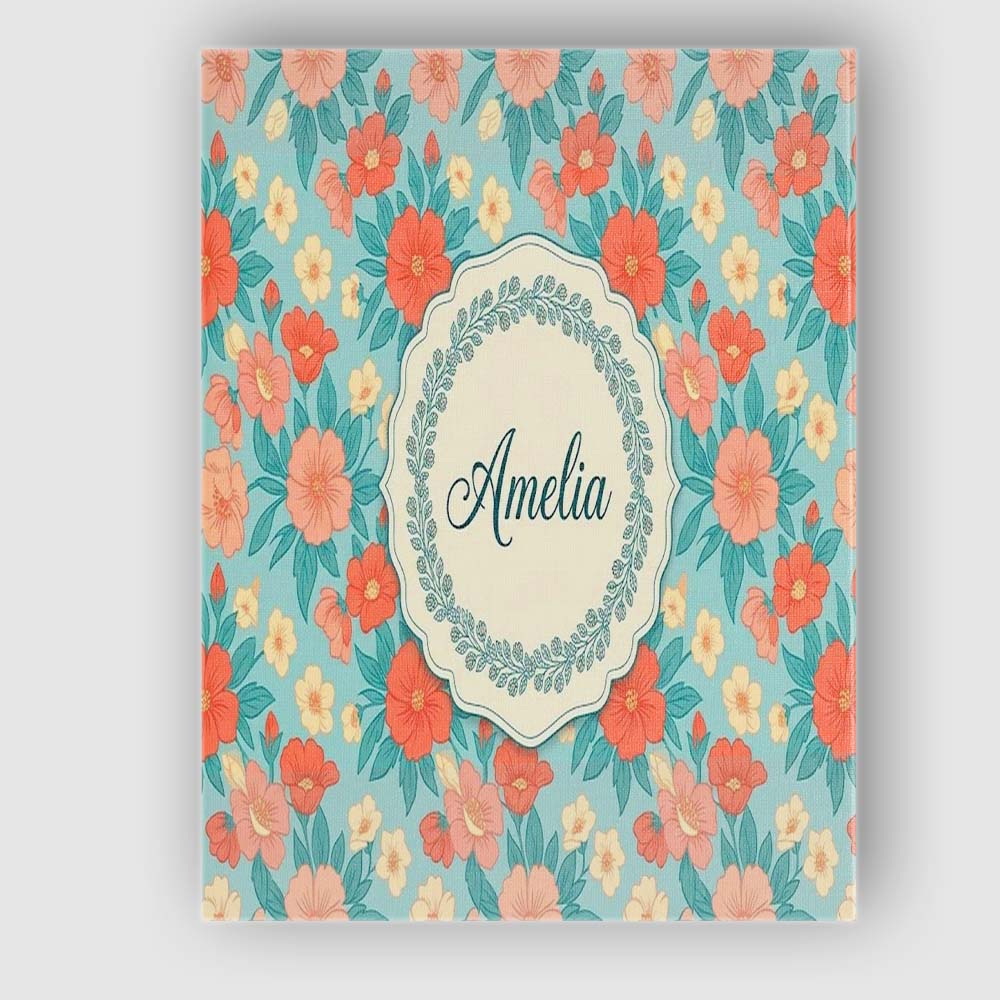 Personalised Name Pastel Coral and Blue Custom  Modern Room Accent Elegant Feature Canvas Wall Art Print Decor Picture Ready to Hang