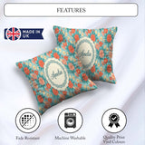 Custom Name Pastel Coral and Blue Floral Seamless Soft Botanical Square Filled Cushion Throw Pillow Sofa Bed Home Decor Zip Washable UK Made
