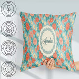 Custom Name Pastel Coral and Blue Floral Seamless Soft Botanical Square Filled Cushion Throw Pillow Sofa Bed Home Decor Zip Washable UK Made