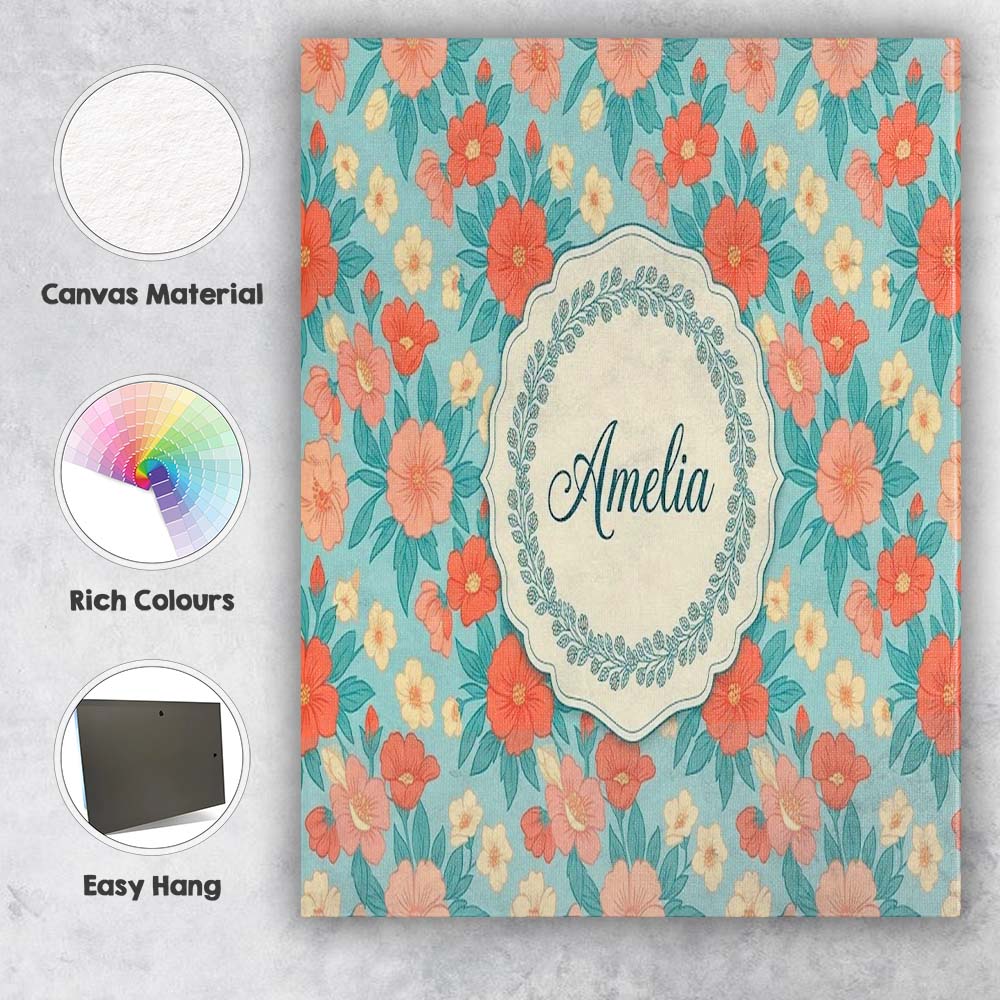 Personalised Name Pastel Coral and Blue Custom  Modern Room Accent Elegant Feature Canvas Wall Art Print Decor Picture Ready to Hang