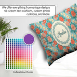 Custom Name Pastel Coral and Blue Floral Seamless Soft Botanical Square Filled Cushion Throw Pillow Sofa Bed Home Decor Zip Washable UK Made