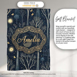 Mystical Forest Trees Moon Starry Night Seamless Pattern Lovely  Personalised Custom Name Super Soft Fleece Blanket Bed Sofa Throw