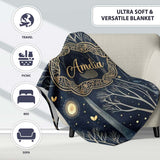 Mystical Forest Trees Moon Starry Night Seamless Pattern Lovely  Personalised Custom Name Super Soft Fleece Blanket Bed Sofa Throw
