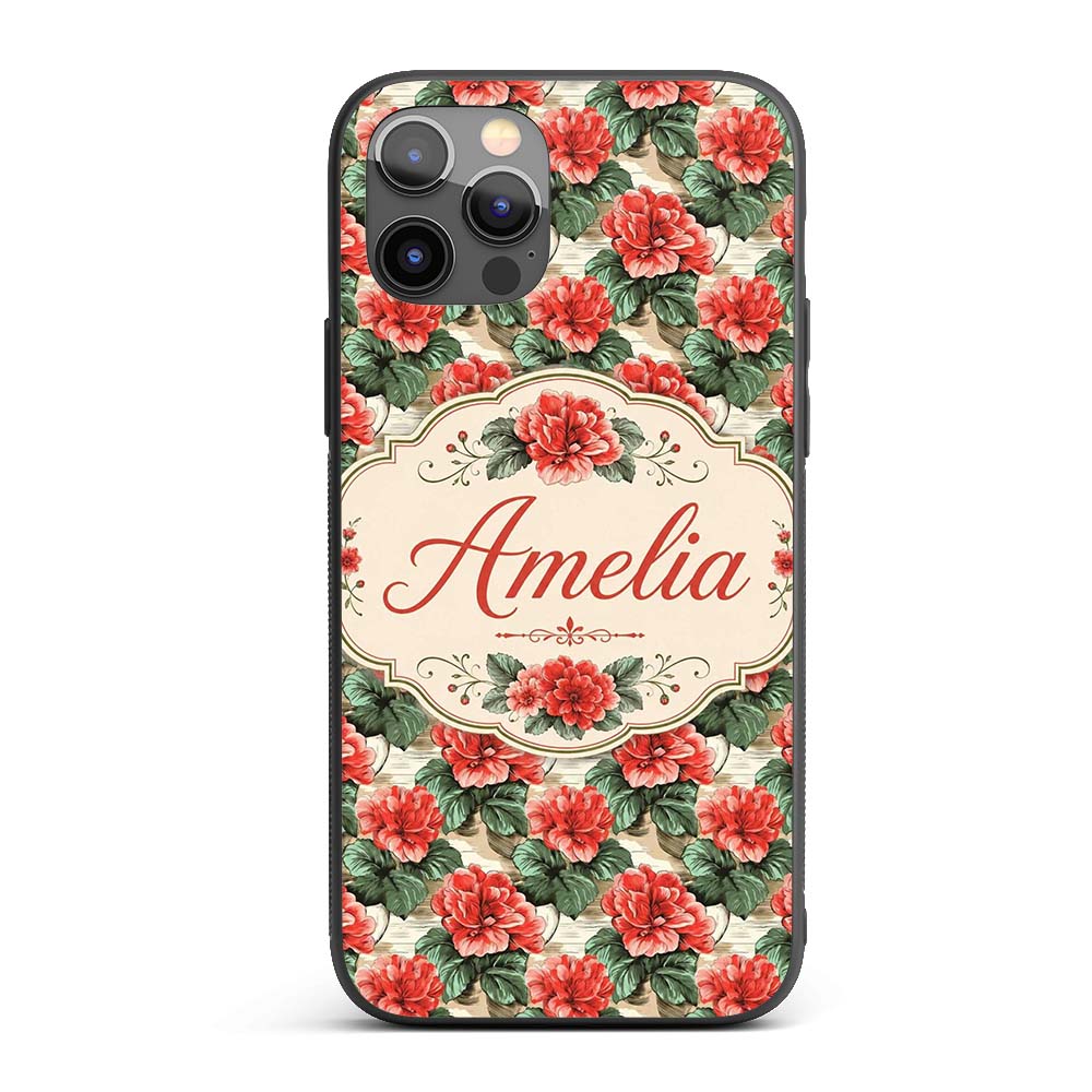 Classic Red Rose Cluster Seamless Pattern Garden Custom Name Protective Phone Case Mobile Cover Durable Everyday Smartphone Shock Resistant