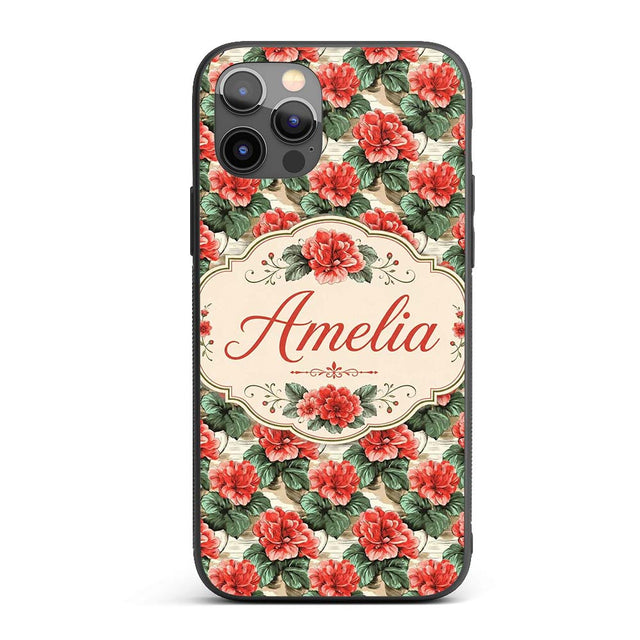 Classic Red Rose Cluster Seamless Pattern Garden Custom Name Protective Phone Case Mobile Cover Durable Everyday Smartphone Shock Resistant