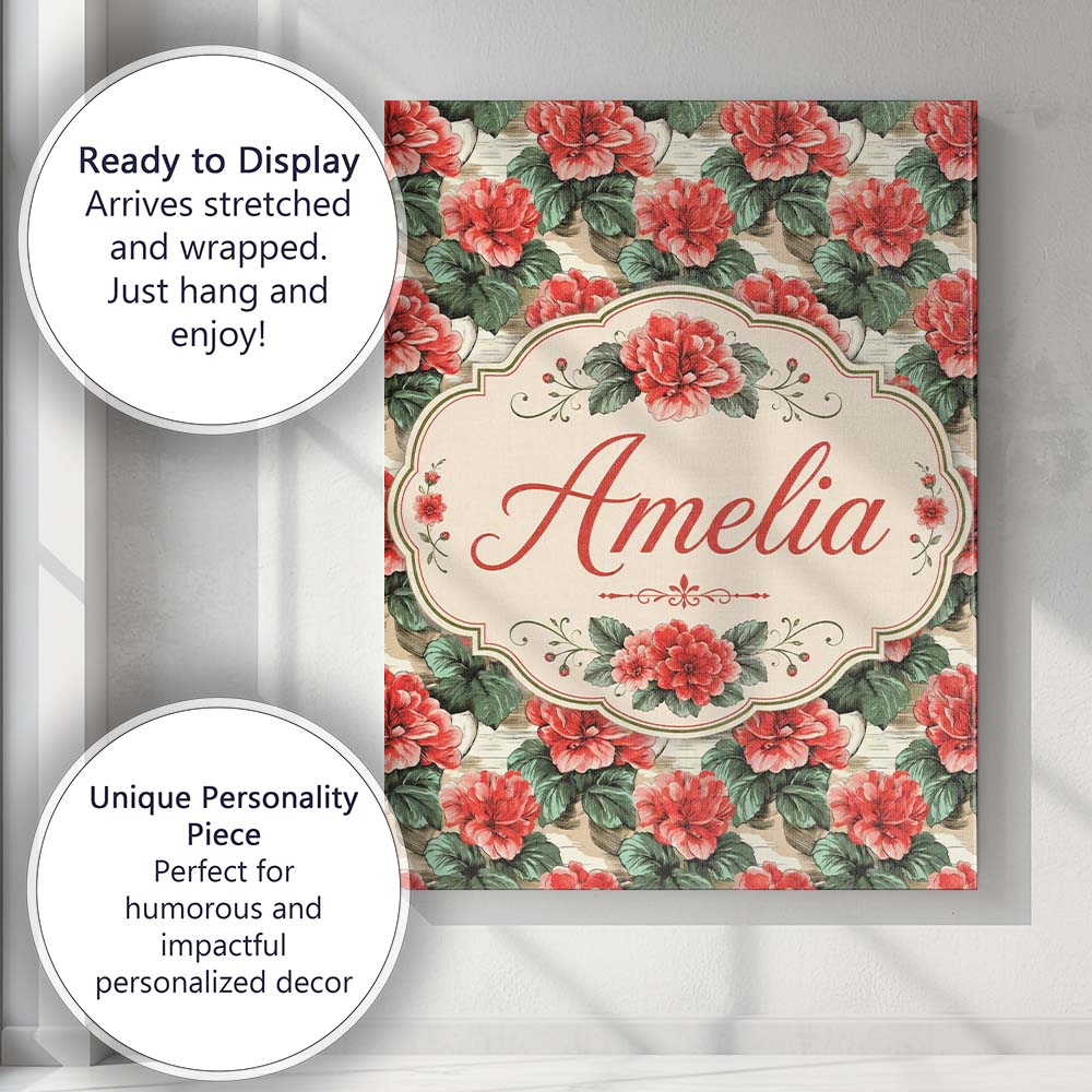 Personalised Name Classic Red Rose Cluster Custom  Unique Gift Idea Elegant Feature Canvas Wall Art Print Decor Picture Ready to Hang