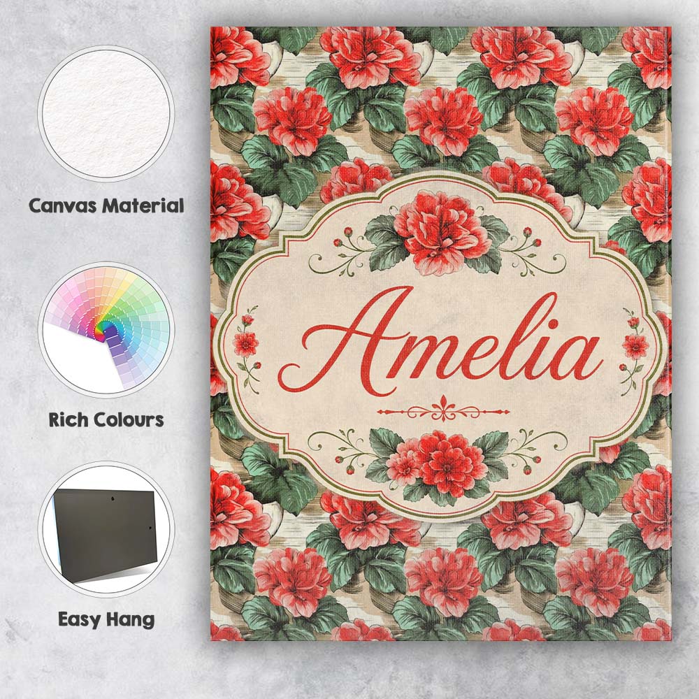 Personalised Name Classic Red Rose Cluster Custom  Unique Gift Idea Elegant Feature Canvas Wall Art Print Decor Picture Ready to Hang