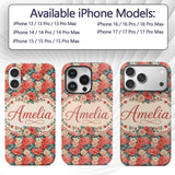 Peach and Red Floral Elegant Seamless Pattern Custom Name Protective Phone Case Mobile Cover Durable Everyday Smartphone Shock Resistant