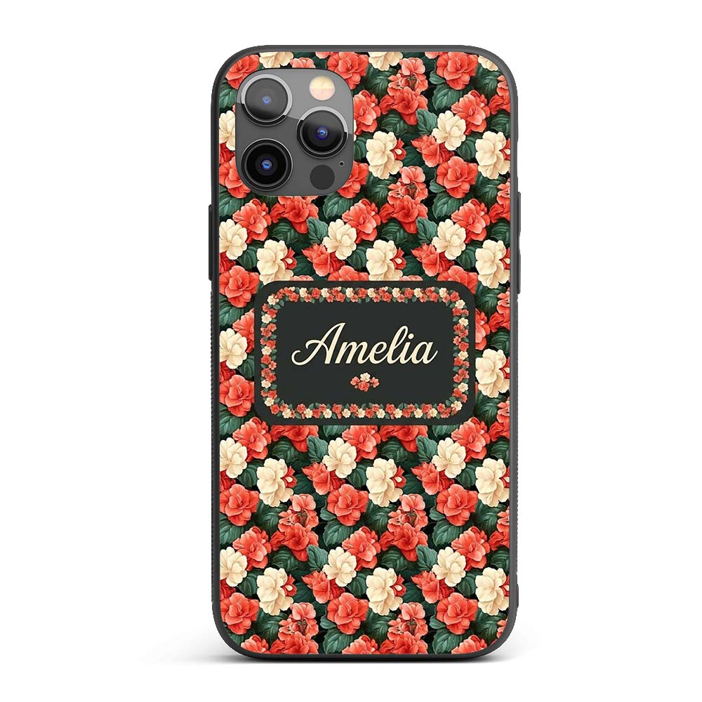 Classic Red and Cream Floral Vintage Seamless Custom Name Protective Phone Case Mobile Cover Durable Everyday Smartphone Shock Resistant