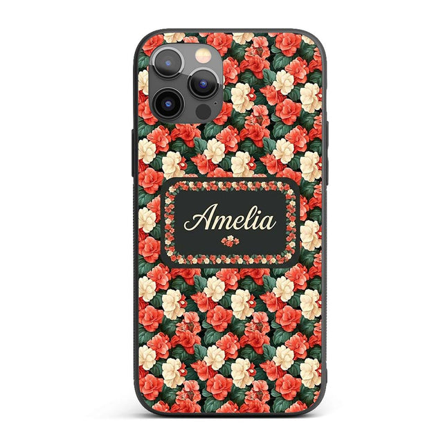 Classic Red and Cream Floral Vintage Seamless Custom Name Protective Phone Case Mobile Cover Durable Everyday Smartphone Shock Resistant