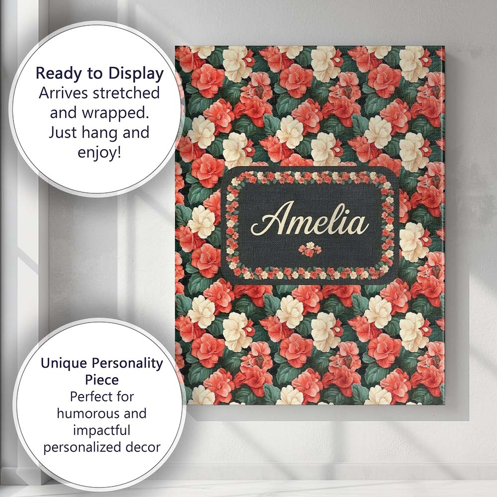 Personalised Name Classic Red and Cream Custom  Modern Room Accent Elegant Feature Canvas Wall Art Print Decor Picture Ready to Hang