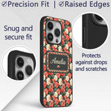Classic Red and Cream Floral Vintage Seamless Custom Name Protective Phone Case Mobile Cover Durable Everyday Smartphone Shock Resistant