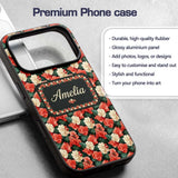 Classic Red and Cream Floral Vintage Seamless Custom Name Protective Phone Case Mobile Cover Durable Everyday Smartphone Shock Resistant