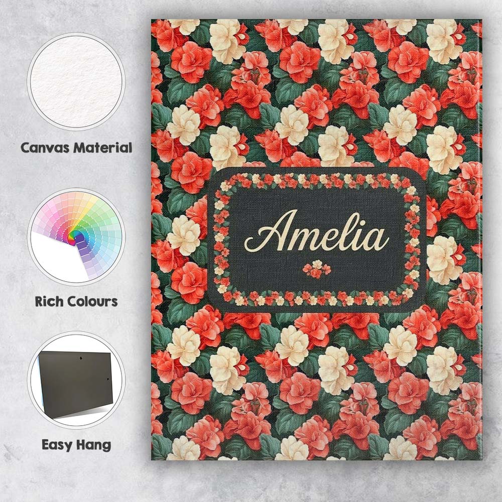 Personalised Name Classic Red and Cream Custom  Modern Room Accent Elegant Feature Canvas Wall Art Print Decor Picture Ready to Hang