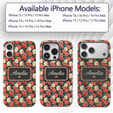 Classic Red and Cream Floral Vintage Seamless Custom Name Protective Phone Case Mobile Cover Durable Everyday Smartphone Shock Resistant