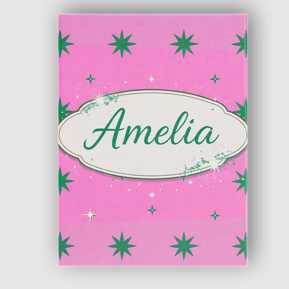 Personalised Name Green Star Shapes on Pink Background Seamless Custom  Statement Canvas Wall Art Print Decor Picture Ready to Hang