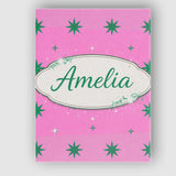 Personalised Name Green Star Shapes on Pink Background Seamless Custom  Statement Canvas Wall Art Print Decor Picture Ready to Hang