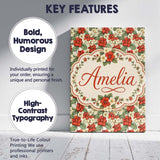Personalised Name Red and Cream Floral Custom  Modern Room Accent Elegant Feature Canvas Wall Art Print Decor Picture Ready to Hang