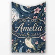 Pink Floral Moon Stars Celestial Night Seamless Pattern Lovely  Personalised Custom Name Super Soft Fleece Blanket Bed Sofa Throw