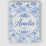 Personalised Name Blue Bird and Floral Custom  Modern Room Accent Elegant Feature Canvas Wall Art Print Decor Picture Ready to Hang
