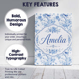 Personalised Name Blue Bird and Floral Custom  Modern Room Accent Elegant Feature Canvas Wall Art Print Decor Picture Ready to Hang